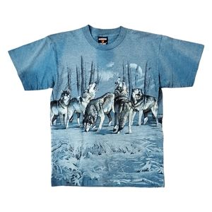 VTG 90s Habitat WOLVES Shirt Allover Print Single Stitch SIGNAL SPORT